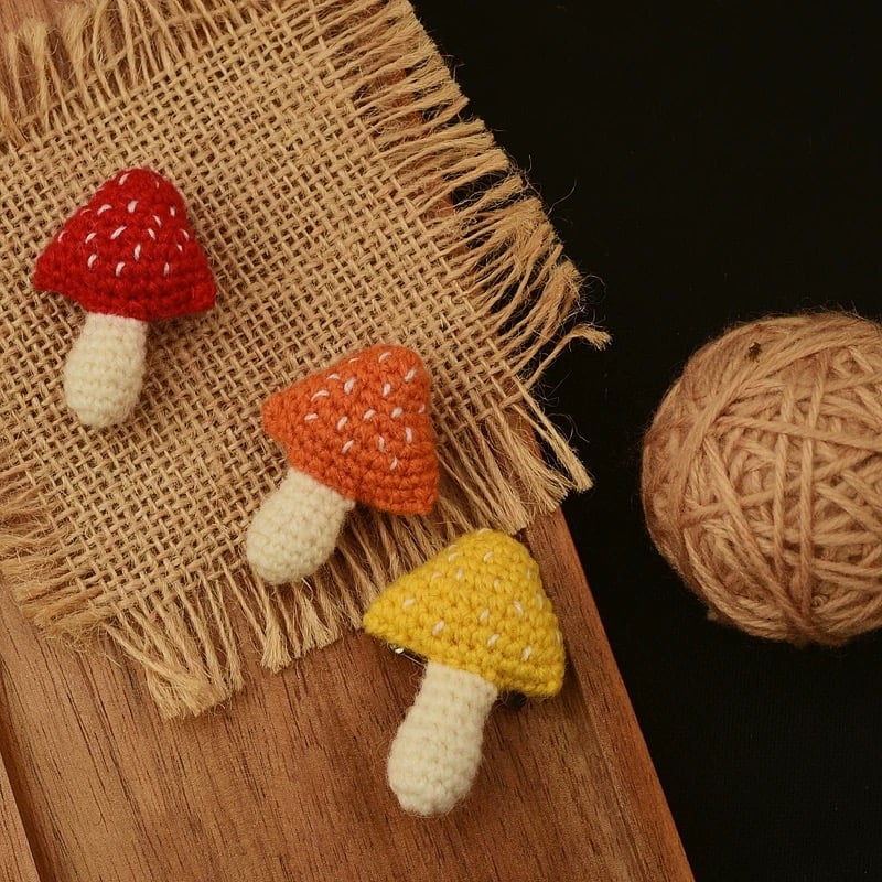 Handmade Crochet Mushroom Brooch
