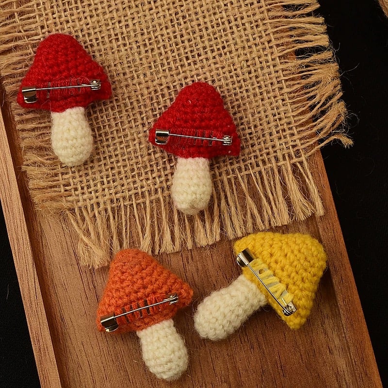 Handmade Crochet Mushroom Brooch