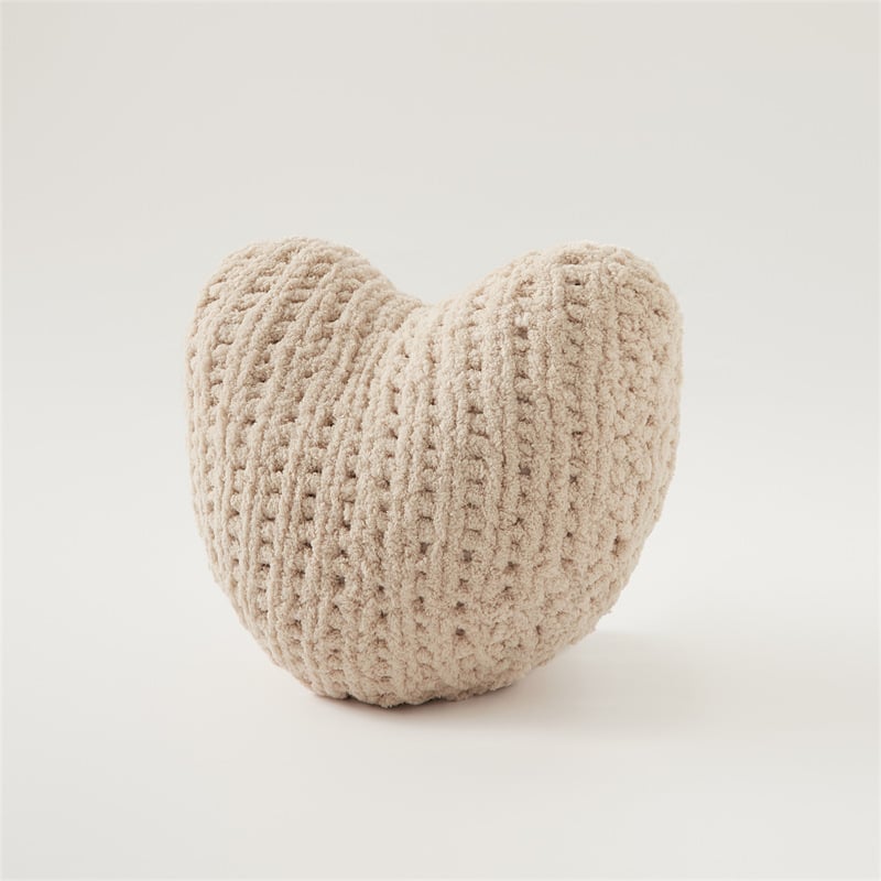 Handmade Knitted Heart Throw Pillow with Insert Beige Heart Pillow