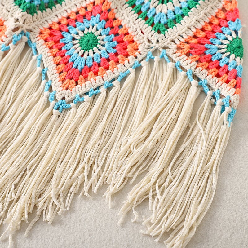 handmade crochet granny square fringe vest