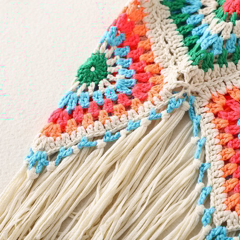 handmade crochet granny square fringe vest