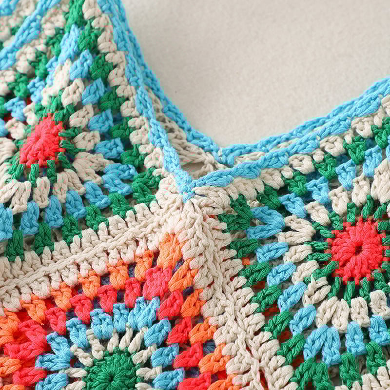 handmade crochet granny square fringe vest