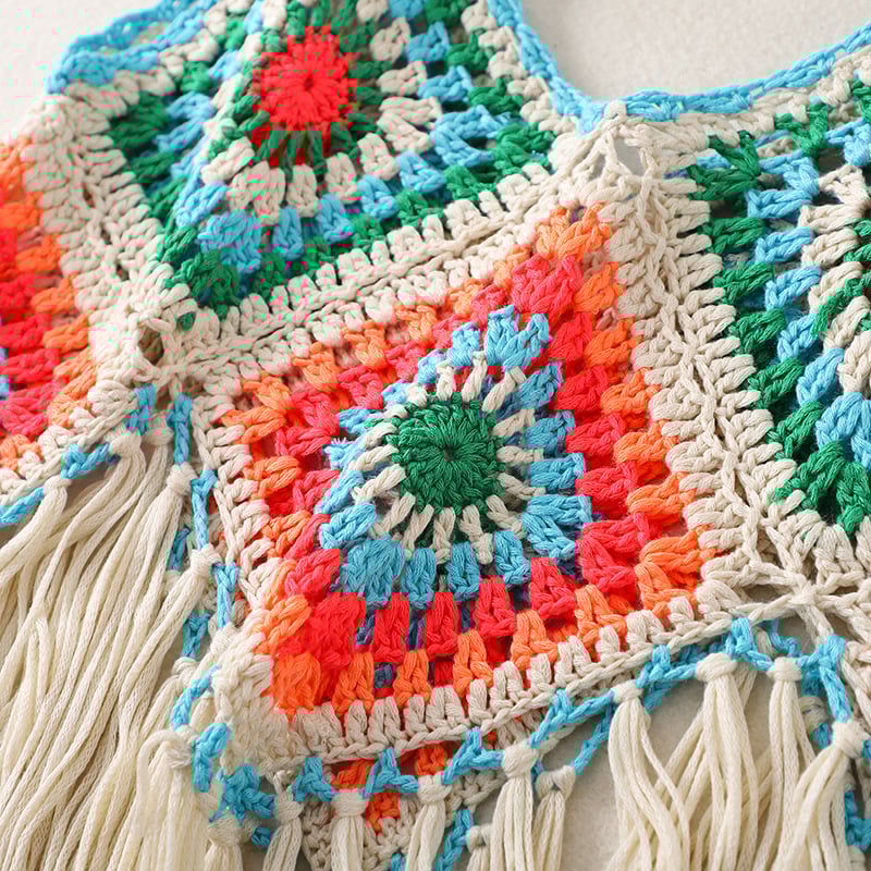 handmade crochet granny square fringe vest