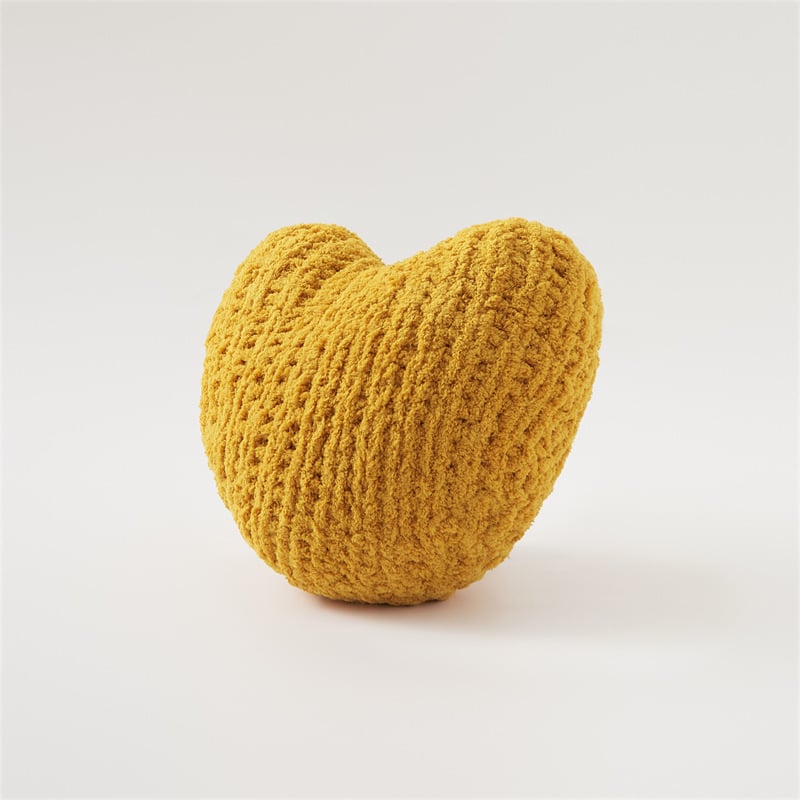 Handmade Knitted Heart Throw Pillow with Insert Ginger Yellow Heart Pillow 