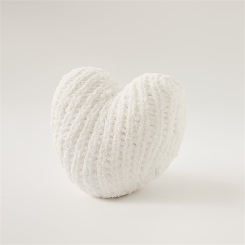 Handmade Knitted Heart Throw Pillow with Insert White Heart Pillow