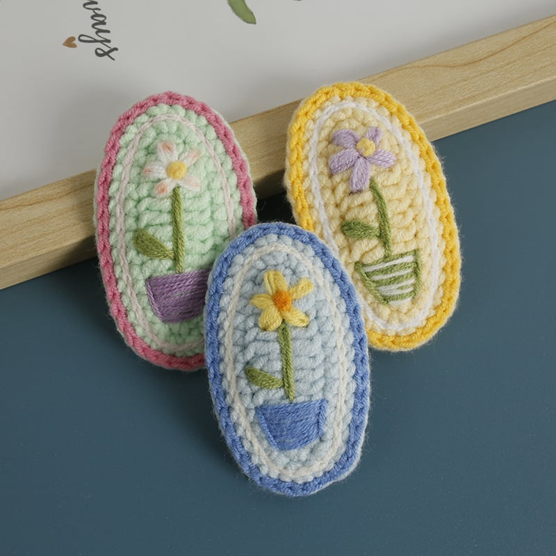 Handmade Crochet Embroidered Hair Clips