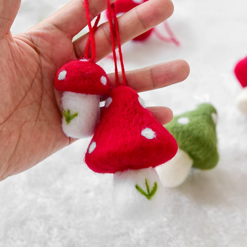 Handmade Mini Wool Felt Mushroom Christmas