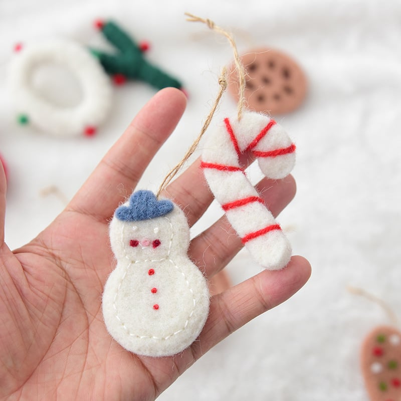 Handmade Wool Felt Gingerbread Christmas Ornaments 