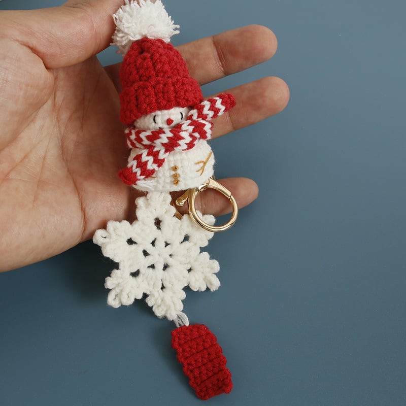 Handmade Crochet Snowman Ornament Keychain