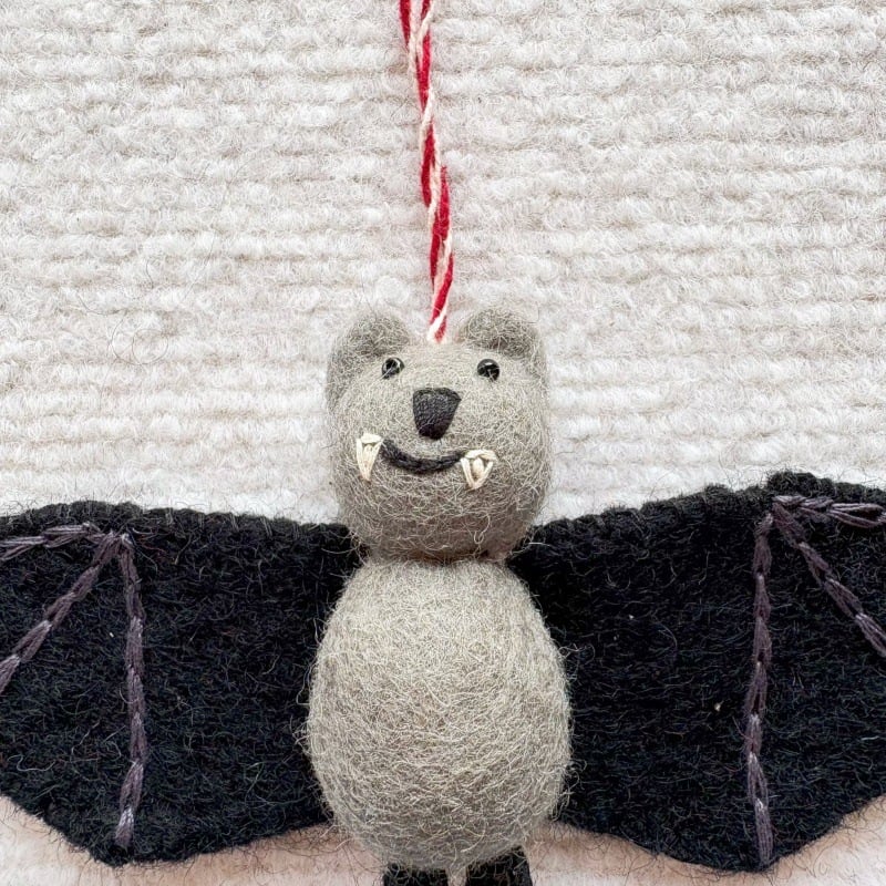 Charming Handmade Felt Bat Ornament with Cute Vampire Smile