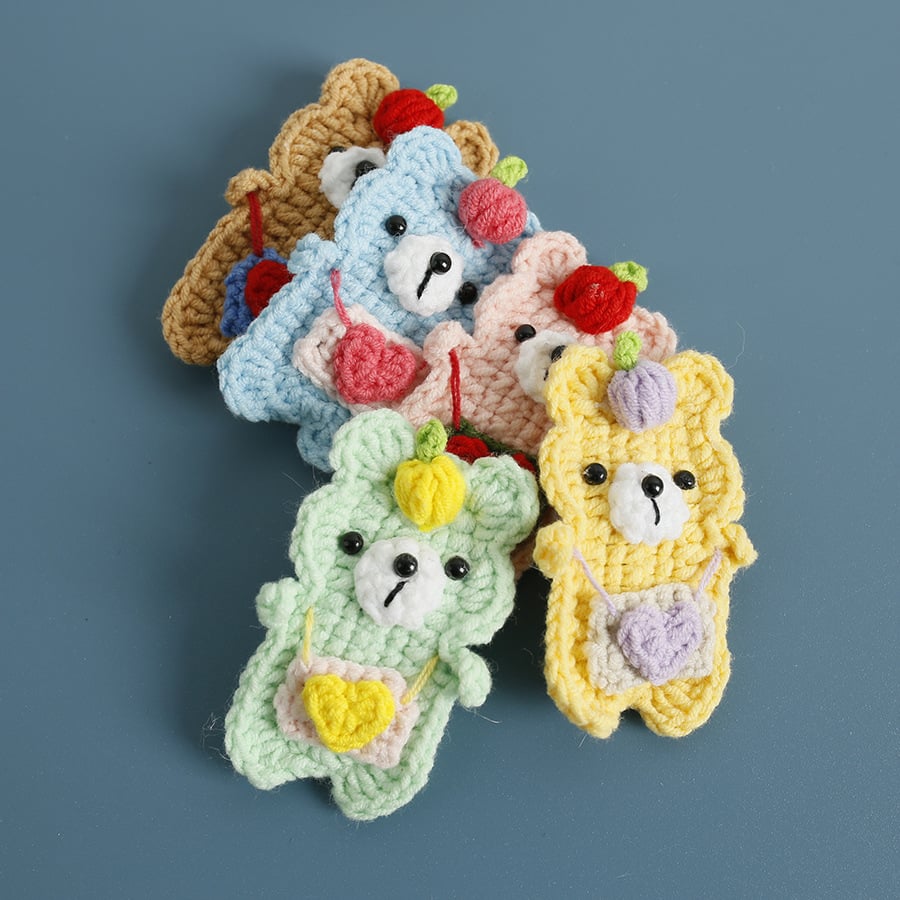 handmade crochet bear hair clips