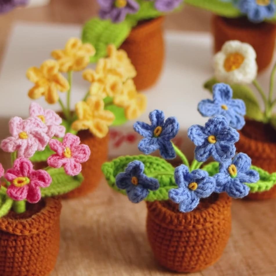 Handmade Crochet Yarn Flower Potted Plants
