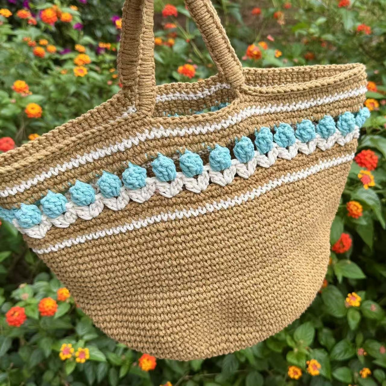 Handmade crocheted floral bag