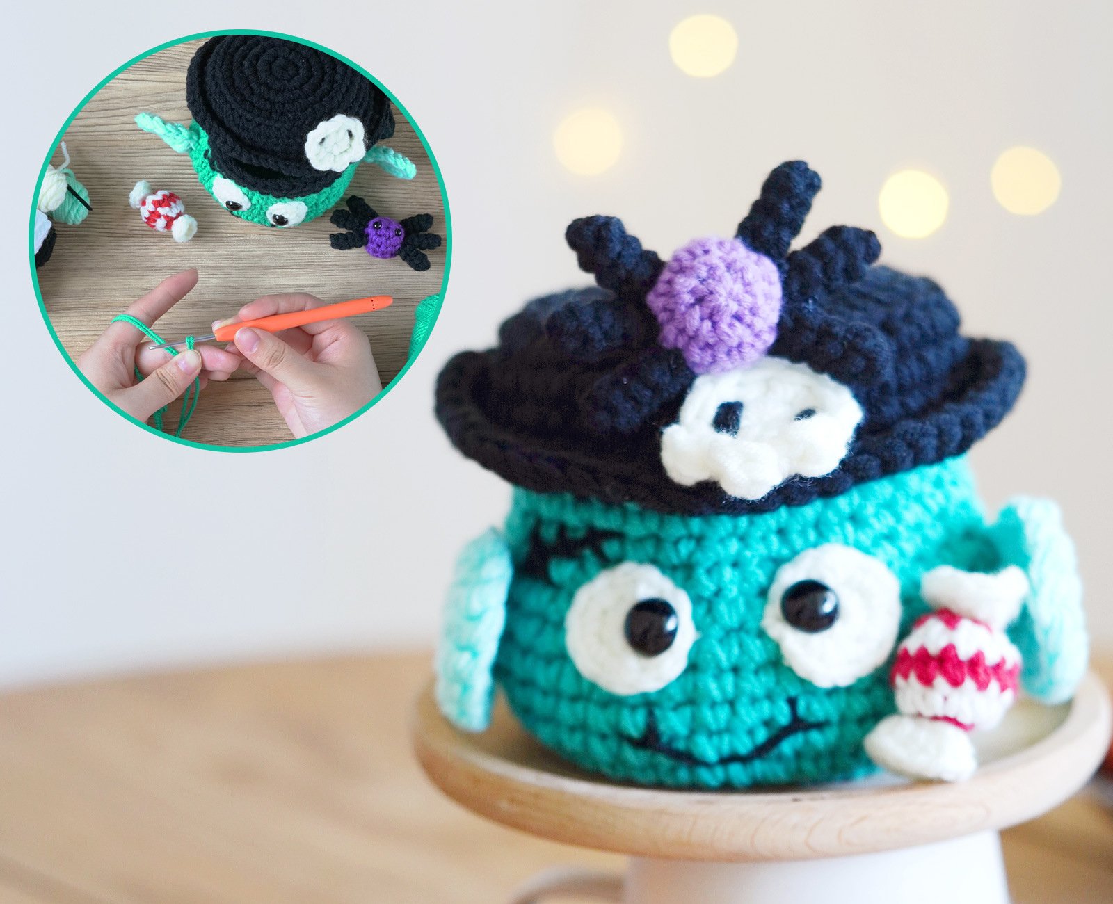 Halloween monster knitting toy