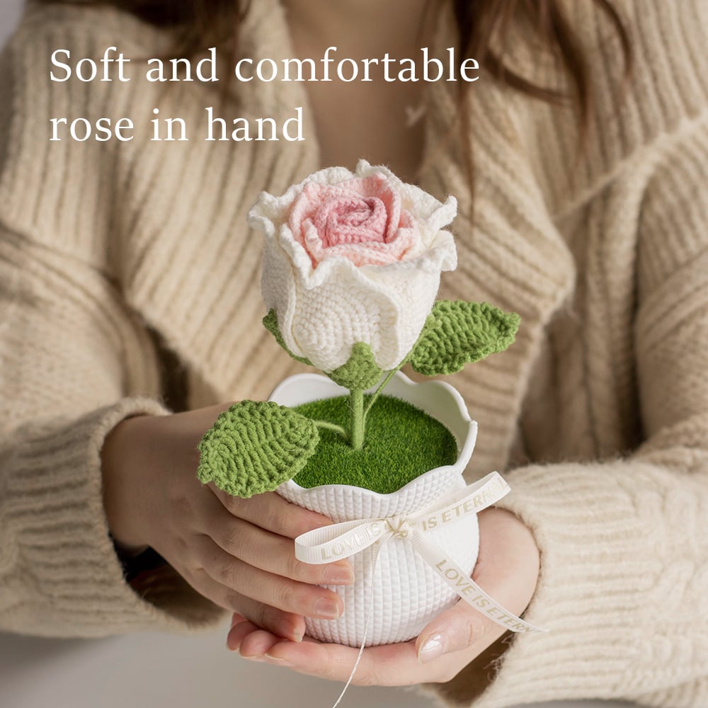 crochet rose potted plant