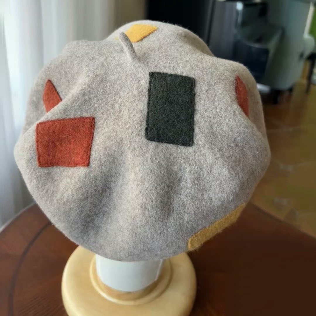  Handmade Wool Beret with Colorful Felt Patches