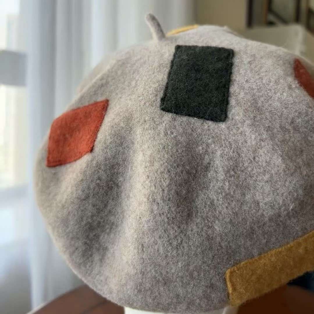  Handmade Wool Beret with Colorful Felt Patches