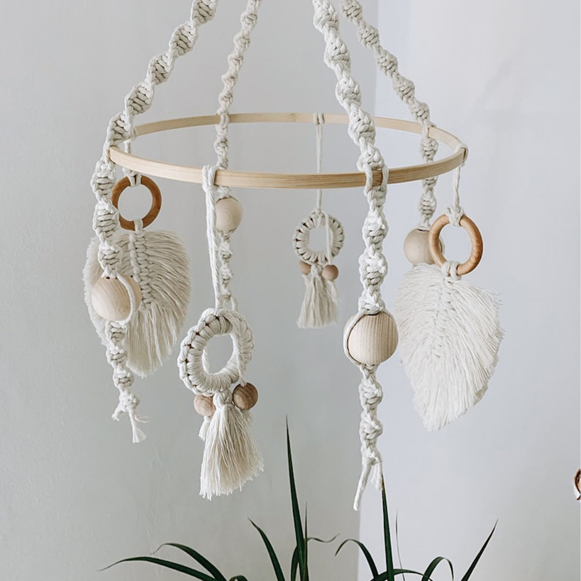 handcrafted bamboo hoop wall hanging