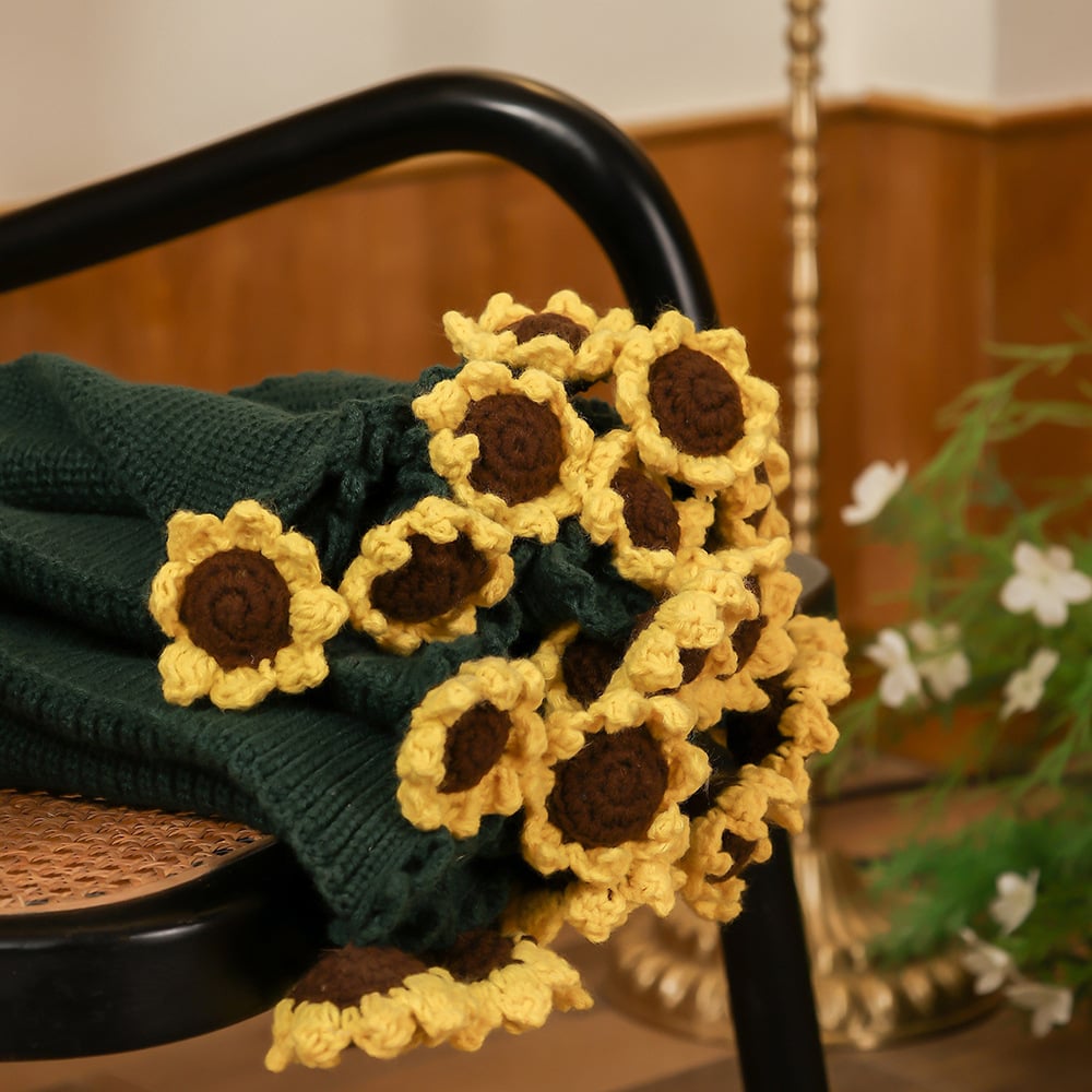 Handmade Crochet Flower Throws – Sunflower Green Throw 