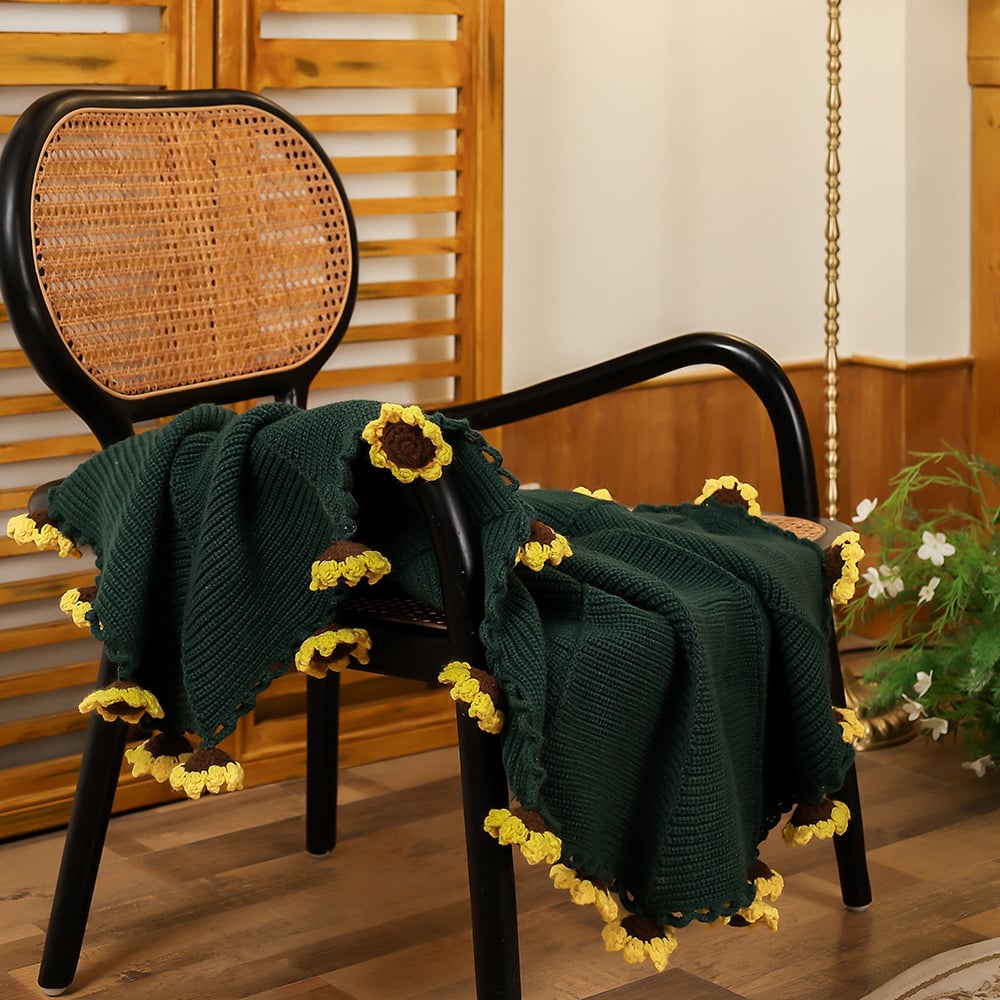 Handmade Crochet Flower Throws – Sunflower Green Throw 