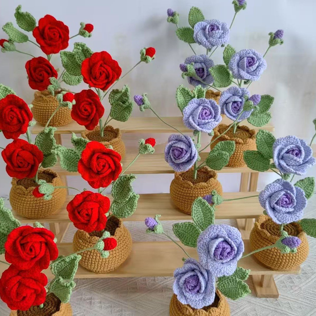 Handmade Crochet Rose Flower Potted Plant