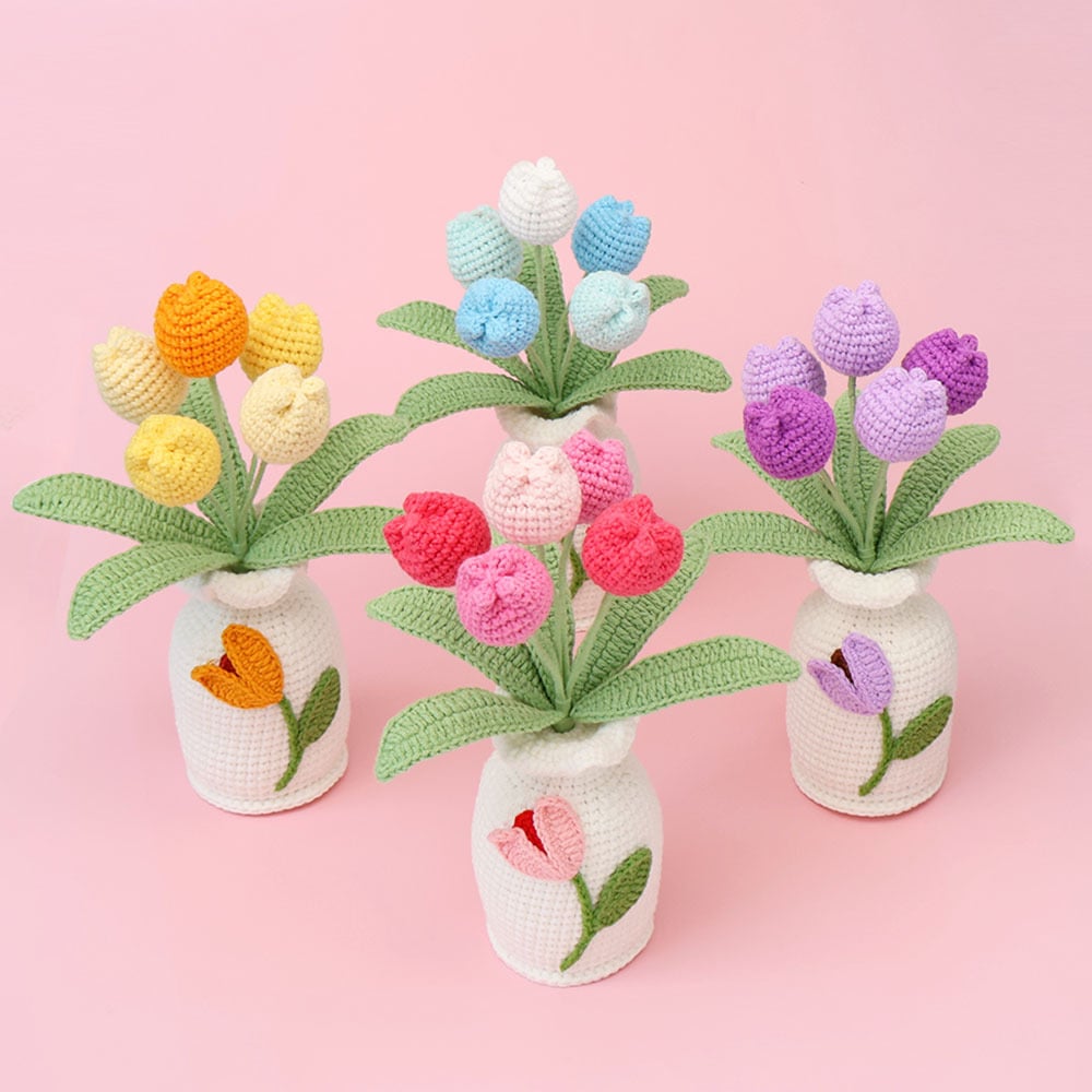 Handmade Crochet Tulip Flower Vase Decor
