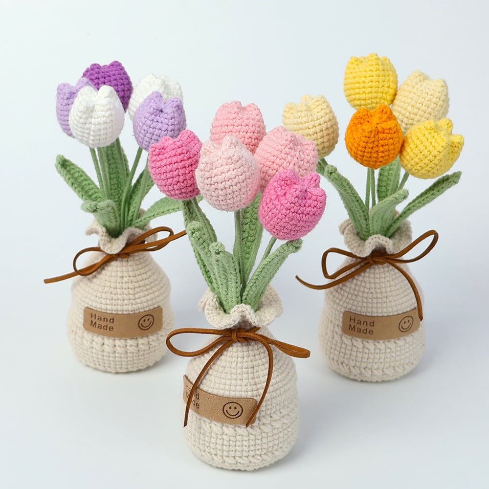 Handmade Crochet Tulip Flower Vase Decor