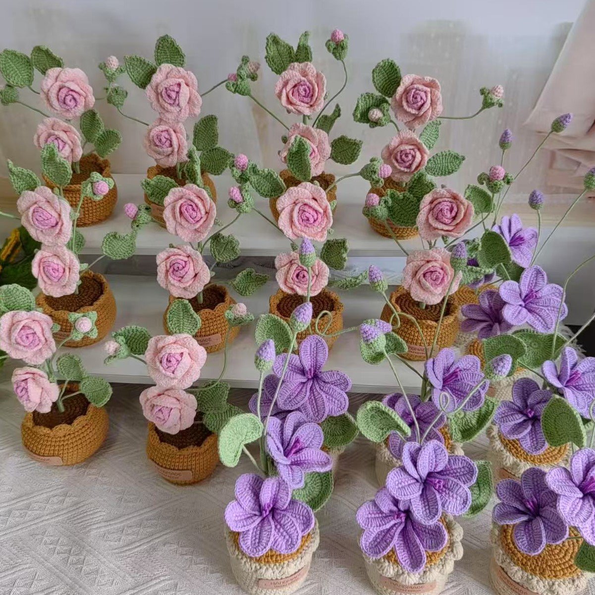 Handmade Crochet Rose Flower Potted Plant