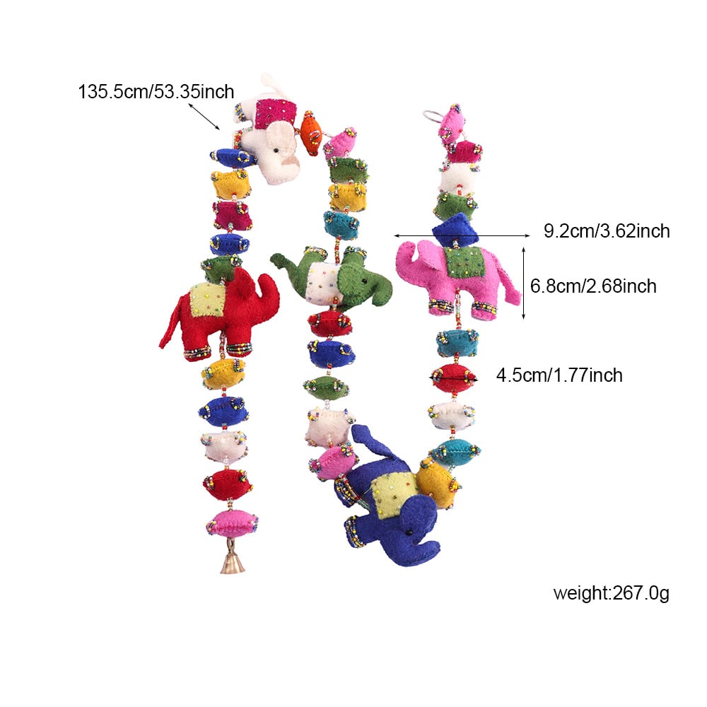 Handmade Felt Colorful Lucky Elephant Wind Chime