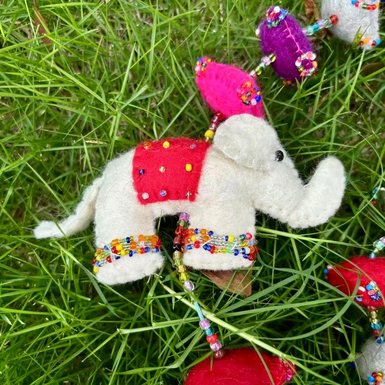 Handmade Felt Colorful Lucky Elephant Wind Chime