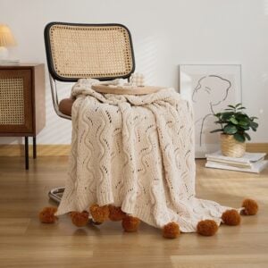 Beige Knitted Blanket Cushion Cover Sets