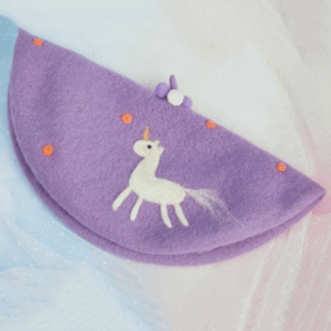 Whimsical Wool Felt Beret — a dreamy unicorn and starry dots.