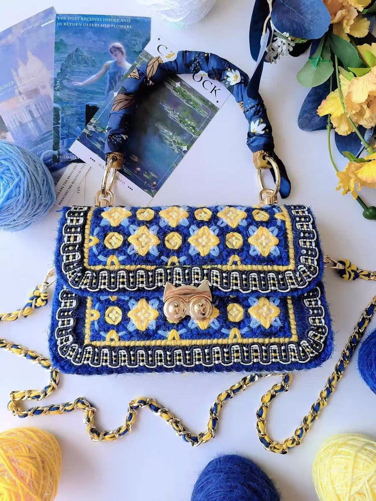 OwnJoye Handmade Starry Night Crochet Bag Inspired by Van Gogh