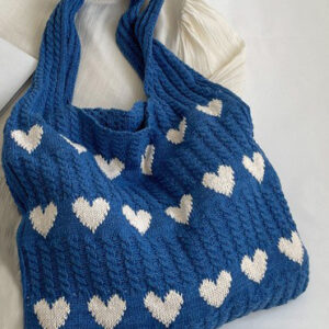 Knitted Heart Pattern Shoulder Tote