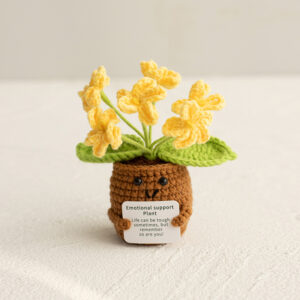 "Forget-Me-Not" Emotional Support Plant - Hand-Knit with "Life Can Be Tough" Sign! Adorable Crochet Flower Pot - A Comforting & Thoughtful Gift in Multiple Colors
