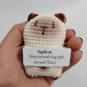 Sweet Hand-Knit Siamese Kitten with Hug the Cat Si...