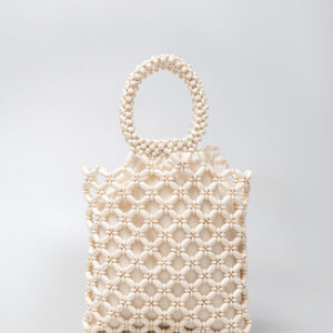 Handmade Beaded Lattice Tote Bag with Soft Drawstr...