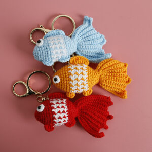 Crochet Goldfish Keychain Colorful Plush Fish Char...