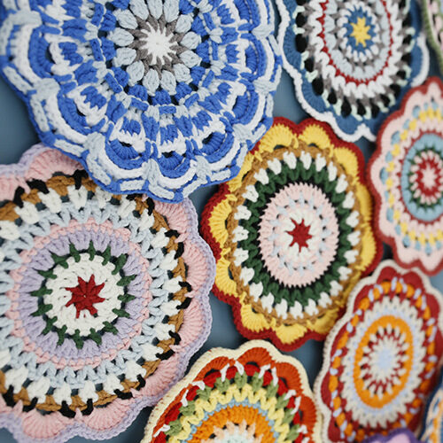 Handmade Crochet Coasters – Colorful Round Cotton Doilies with Boho Flair, Unique Table Decor, Artistic Yarn Drink Mats