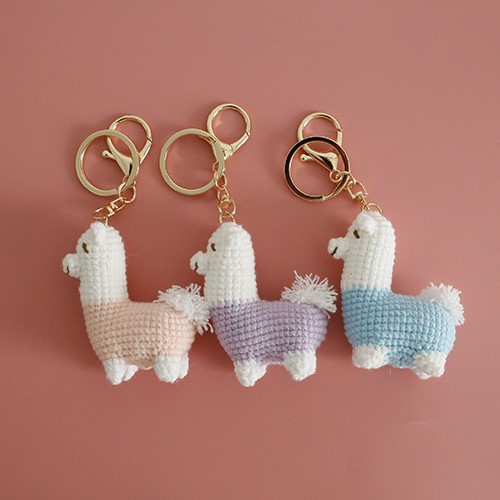 Handmade Crochet Alpaca Keychain – pastel companions for everyday moments Charm Cute Animal Pendant in Pink Purple and Blue
