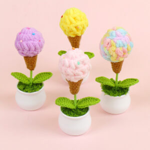 Crochet Ice Cream Flower Pot Whimsical Yarn Sculpt...