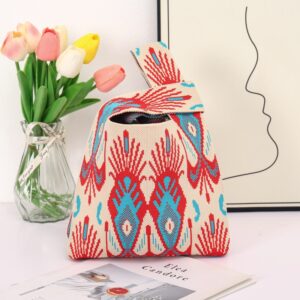 Handmade atlas pattern knit bag - Ethnic Knit Tote Bags No Lining Soft Geometric Purse with Cultural Motifs in 8 Bold Color Combos