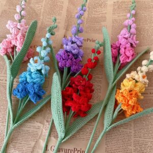 Stunning Hand-Knit Delphinium Flower Bouquet! Exqu...