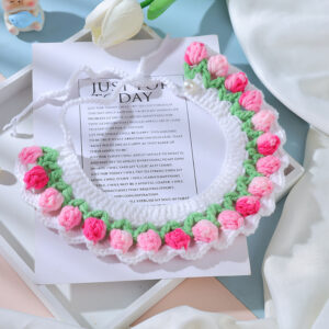 Hand-Crocheted Floral Pet Collar · Soft Knit Neckwear for Cats & Small Dogs · Adjustable & Cute Accessory