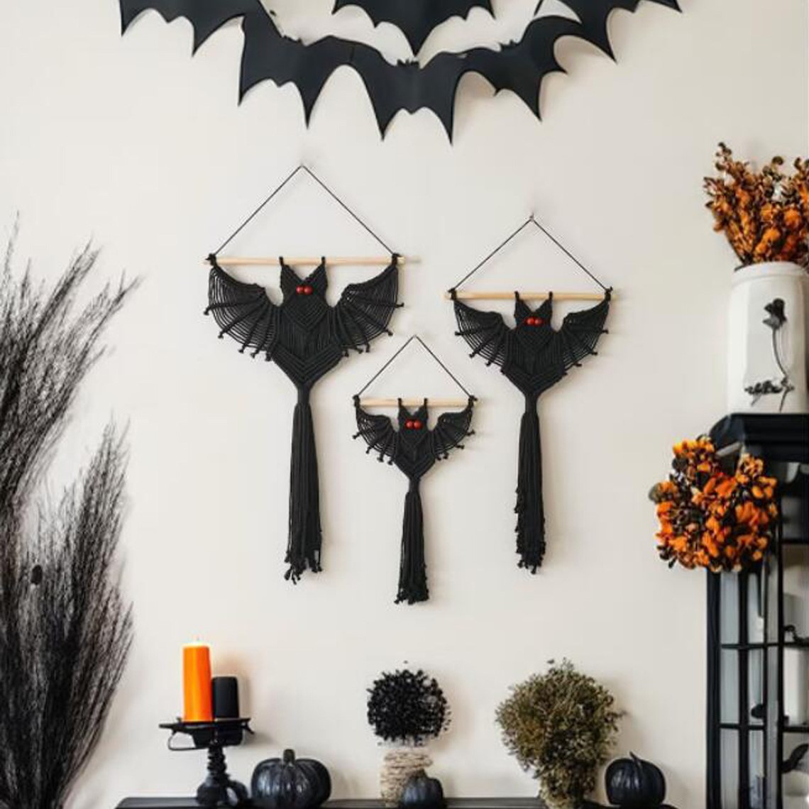 Charming Handmade Crochet Bat Wall Hanging – Handmade Yarn Halloween Decor in 3 Sizes – Whimsical Textile Art for Cozy Spooky Vibes