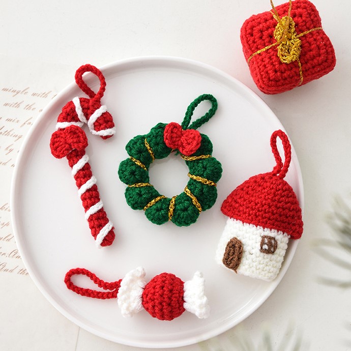 Handmade Crochet Christmas Tree Ornaments Set of 15 Red Green White Holiday Decorations Snowflakes Santa Gifts