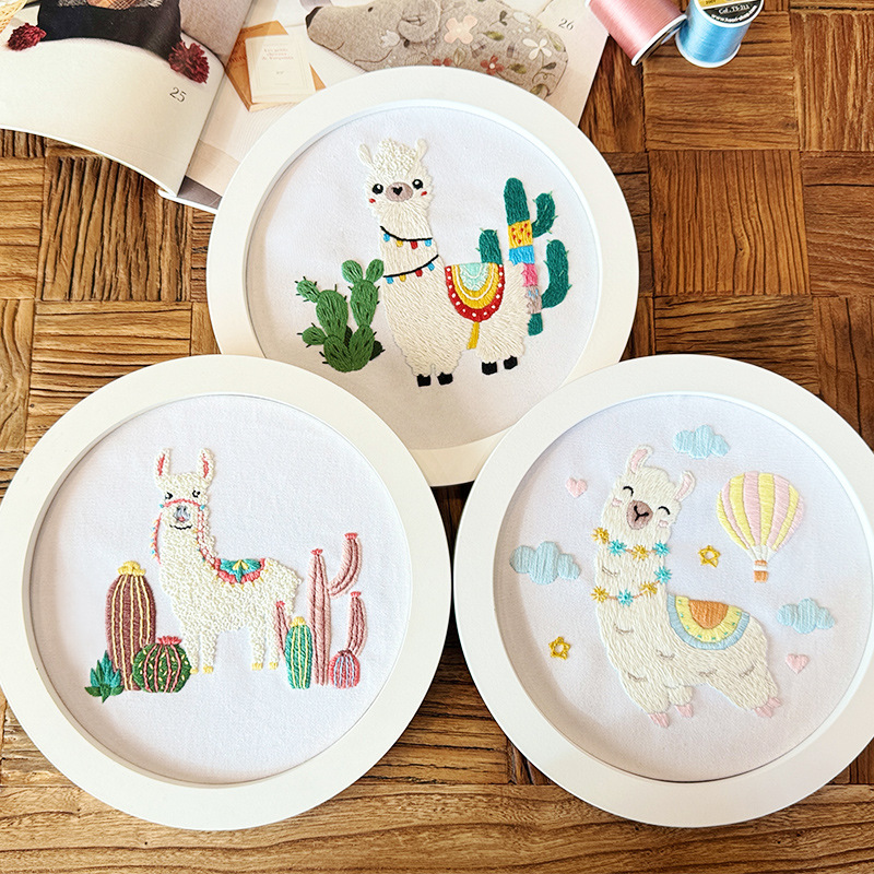 Adorable Handmade Alpaca Embroidery Kits with Hoop Frame – 3 Unique Designs for Fun DIY Wall Art and Whimsical Home Décor