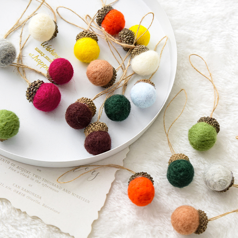 Mini Wool Felt Acorn Ornaments with Natural Jute String, Handmade Christmas Tree Decorations and Gift Wrapping Accents, 11 Color Options