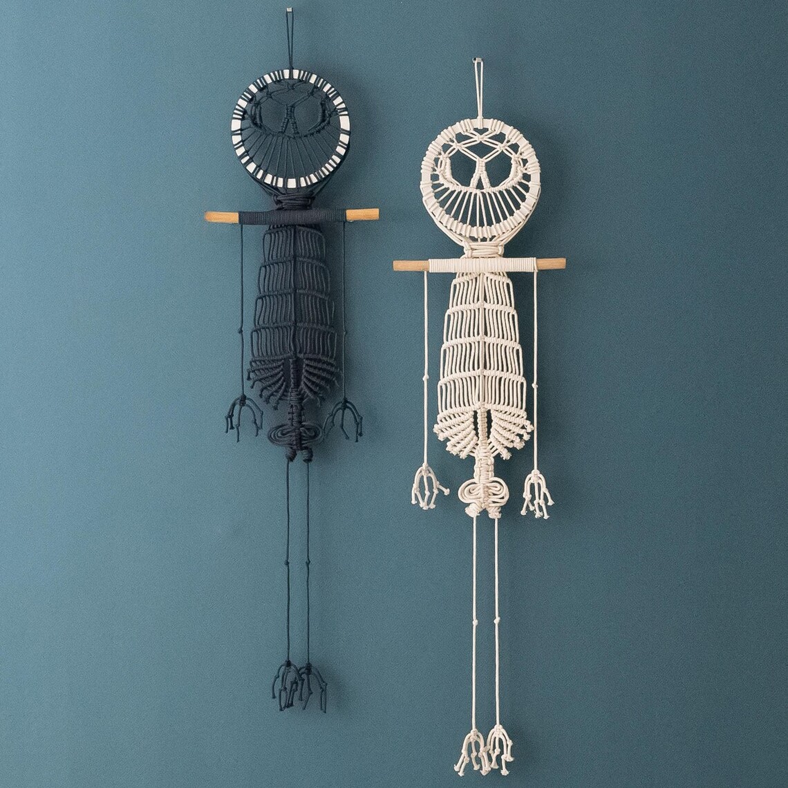 Handmade Macrame Skeleton Wall Hanging Halloween Décor with Fringe Bones Unique Boho Style 2 Colors Spooky and Striking