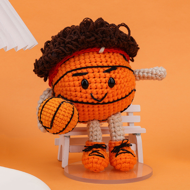 Fun Crochet Basketball Doll DIY Kit for Beginners – Handmade Yarn Plush Toy Craft Set with Tools, Stuffing, and Step-by-Step Pattern
